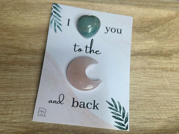 Geschenkzakje &#039;I love you to the moon and back&#039; amazoniet &amp; rozenkwarts